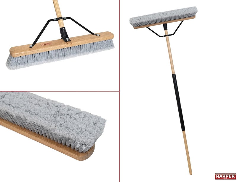Harper 24 Inch Indoor Smooth-Surface Push Broom with Flagged Bristles for Sand, Saw Dust, Wood Shavings and Pet Hair in Garages, Warehouses, and Workshops - Image 3